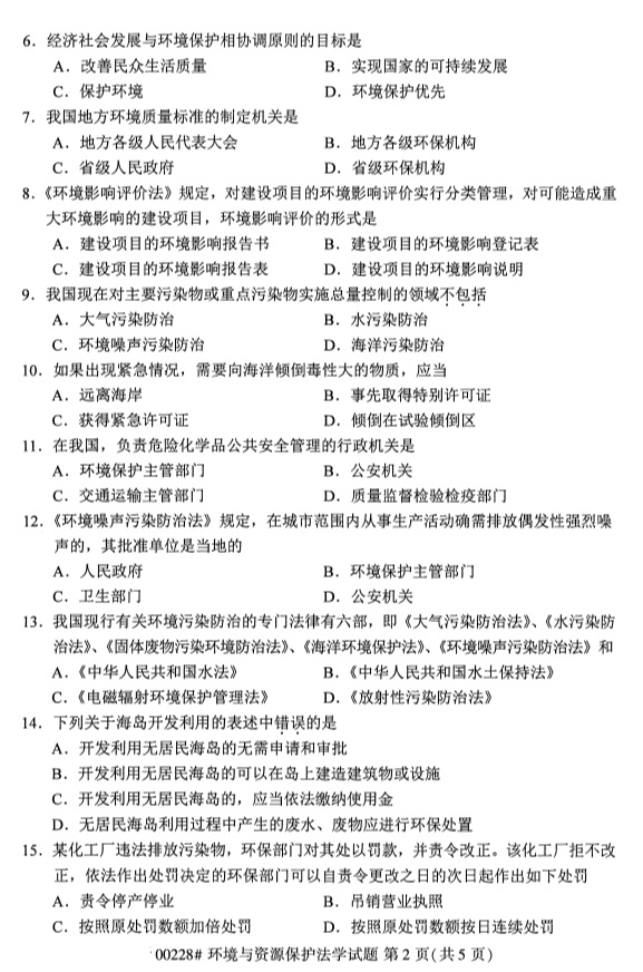 全國(guó)2019年4月自考00228環(huán)境與資源保護(hù)法學(xué)試題